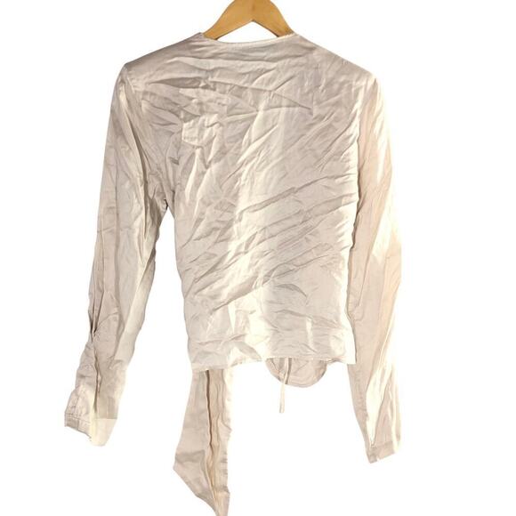 IRO Hazal Top Satin Long Sleeve V-Neck Gathered Wrap Front Blouse Off-White S - Picture 5 of 9